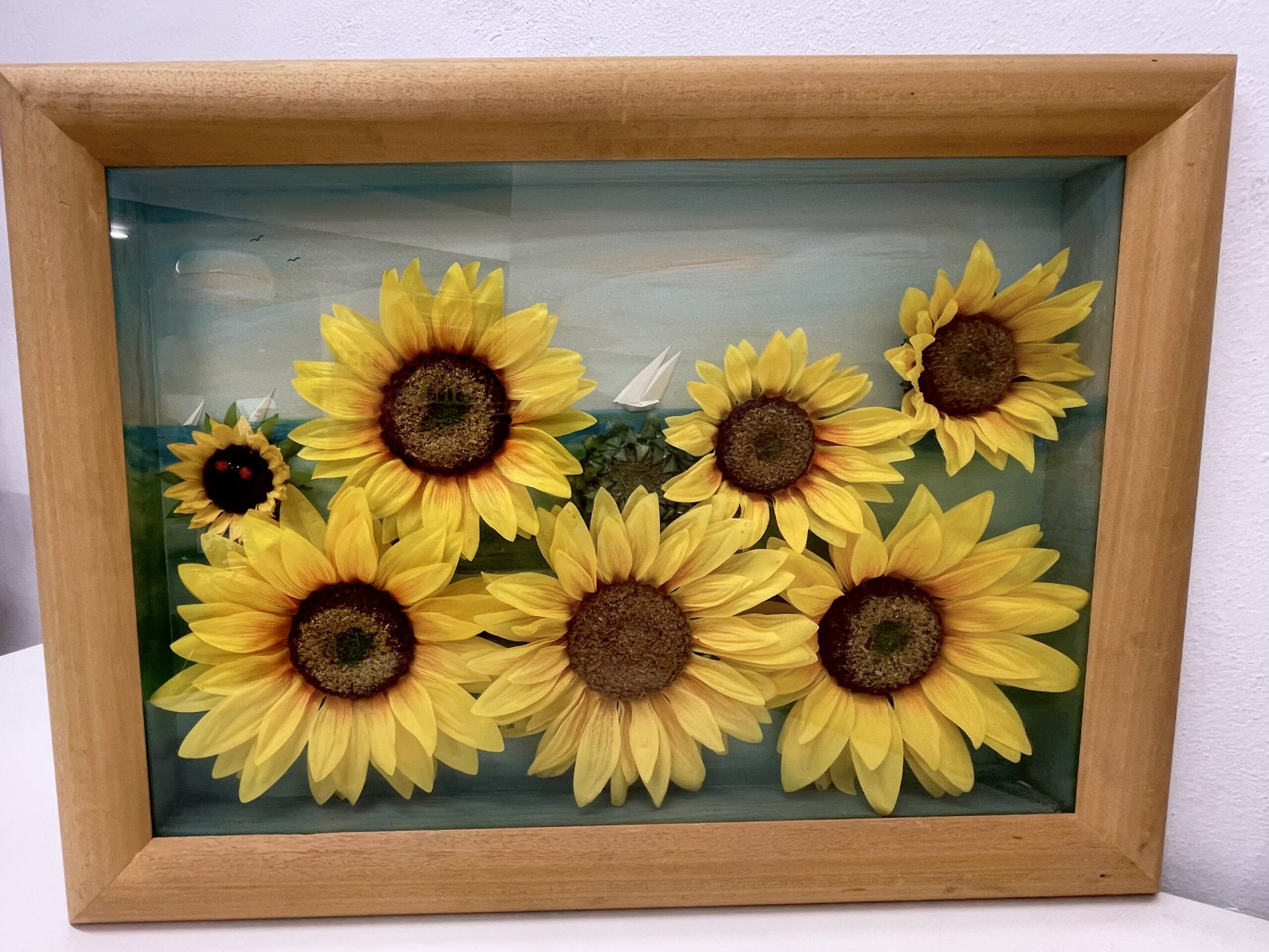 Quadro con girasoli, incorniciato e firmato