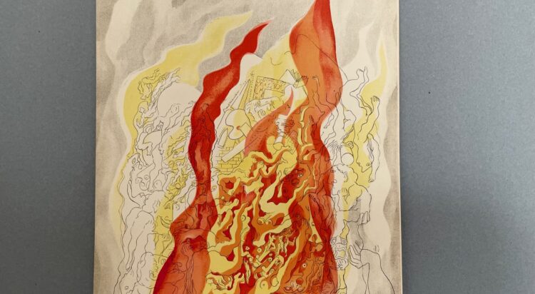 ABRAHAM RATTNER  Litografia su carta 1937 Fire from the suite “The four elements” Firmato in basso a destra