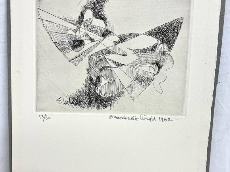 Incisione su carta di Macdonald-Wright. Titolo Abstrakte komposition. 1962.