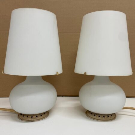 Coppia di lampade da tavolo piccole in vetro di Max Ingrand per Fontana Arte, Italia, anni ’60